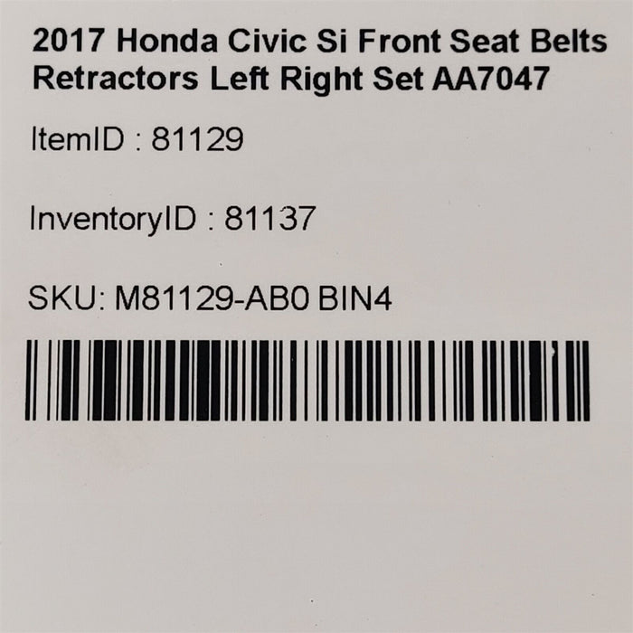 17-20 Honda Civic Si Front Seat Belt Retractors Buckles Latches Set Lh RhAA7047