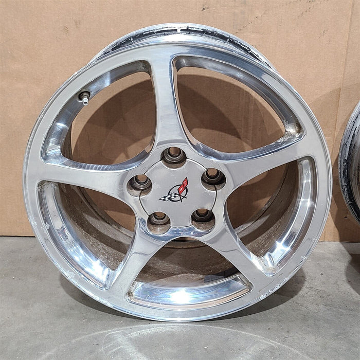 97-04 Corvette C5 5 Spoke Polished Wheel Set 18x9.5 / 17x8.5 Aa7262