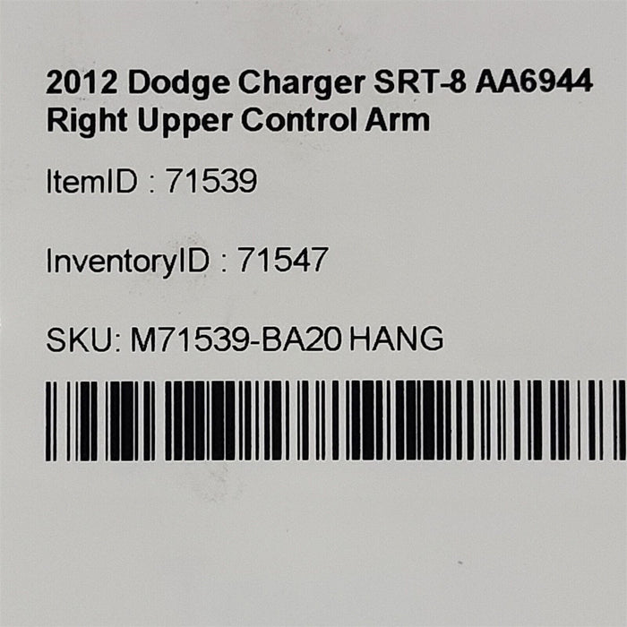 2012 Dodge Charger SRT-8 Right Upper Control Arm Passenger AA6944