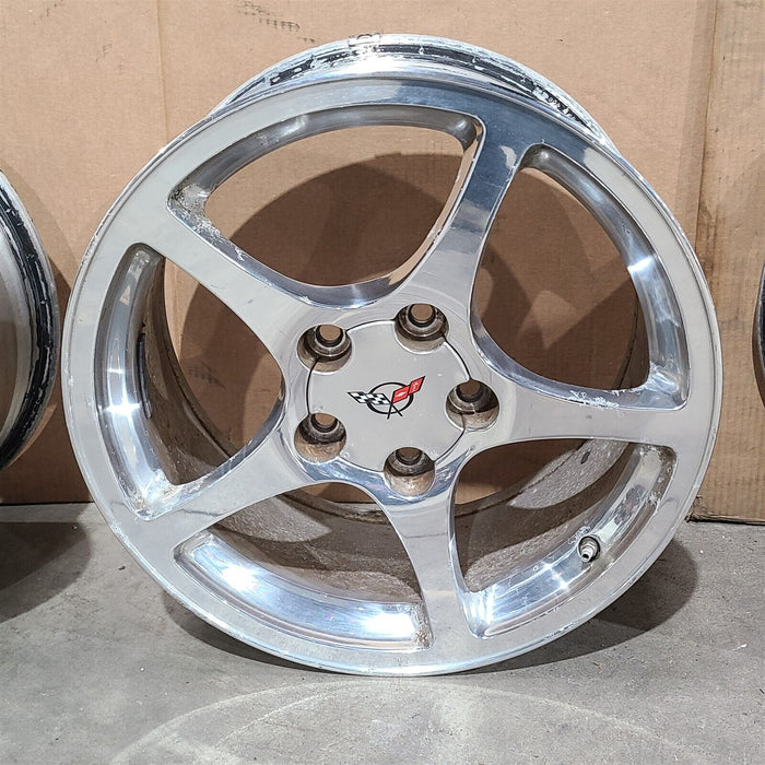 97-04 Corvette C5 5 Spoke Polished Wheel Set 18x9.5 / 17x8.5 Aa7262