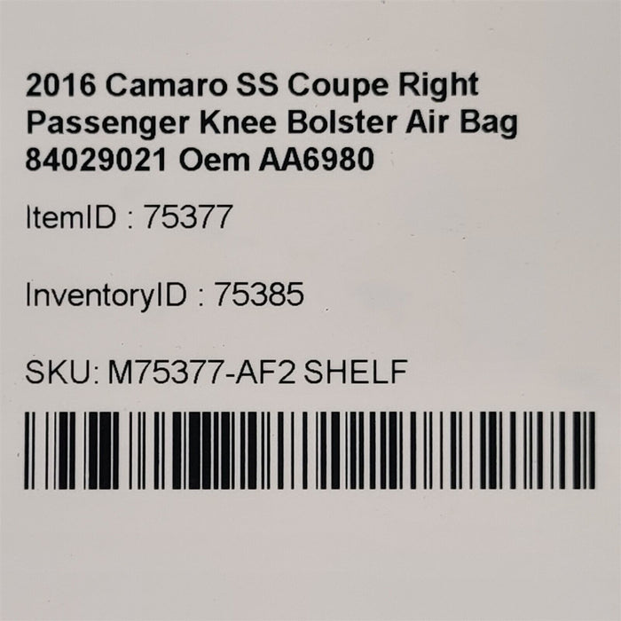 16-20 Camaro Ss Knee Lower Dash Air Bag Oem Airbag Oem AA6980