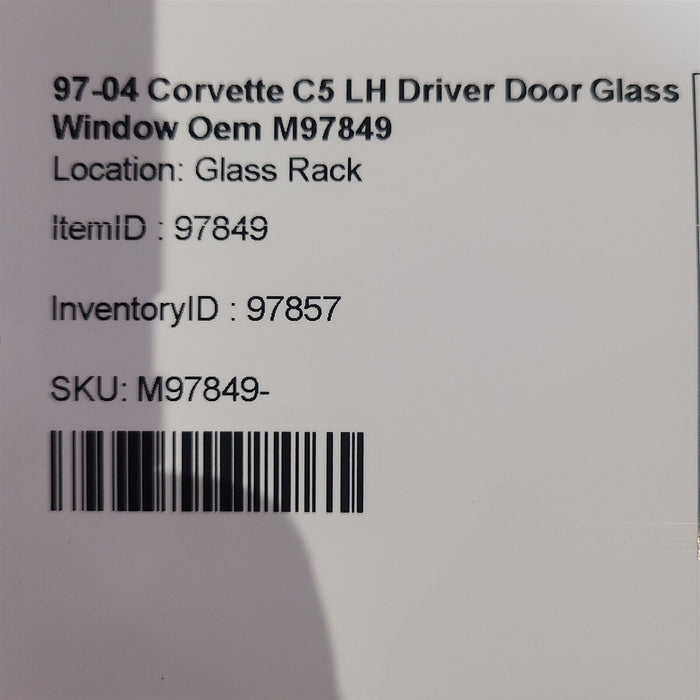 97-04 Corvette C5 LH Driver Door Glass Window Oem M97849