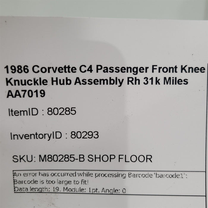88-90 Corvette C4 Passenger Front Knee Knuckle Hub Assembly Rh 31k Miles AA7019
