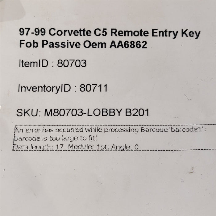 97-99 Corvette C5 Remote Entry Key Fob Passive Oem AA6862