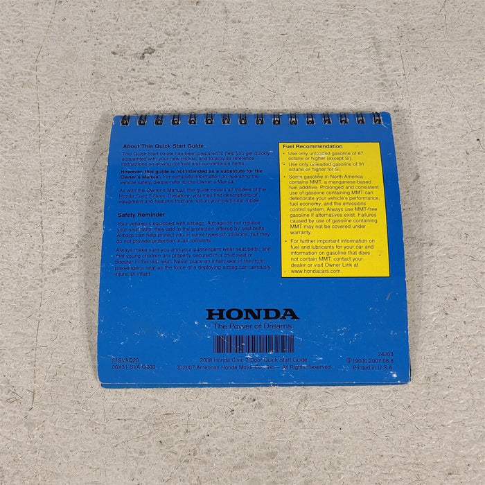 2008 Honda Civic SI Coupe Owners Manual Book Booklet Set Aa7264