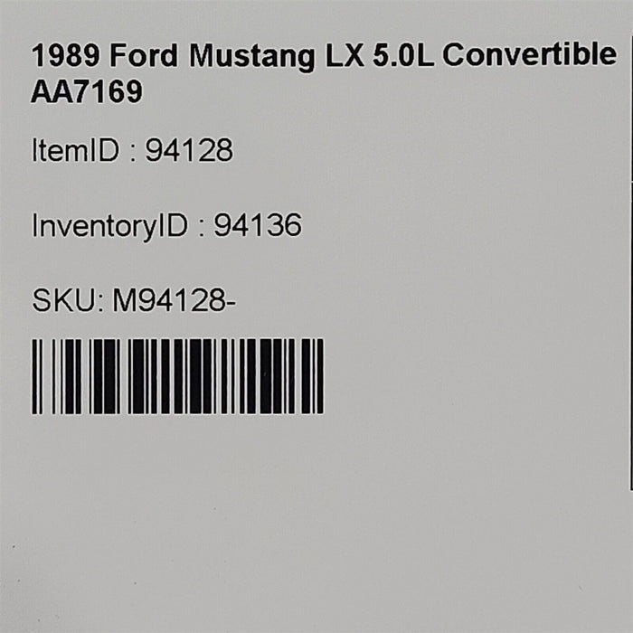 87-93 Mustang Gt Lx Convertible Trunk Decklid Aa7169