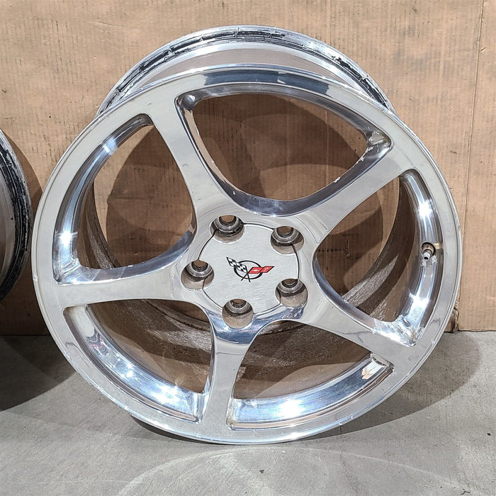 97-04 Corvette C5 5 Spoke Polished Wheel Set 18x9.5 / 17x8.5 Aa7262