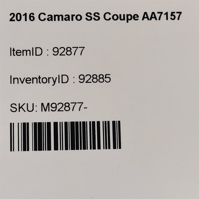 16-18 Camaro Ss Sun Visors Rh Set Visor Passenger Aa7157