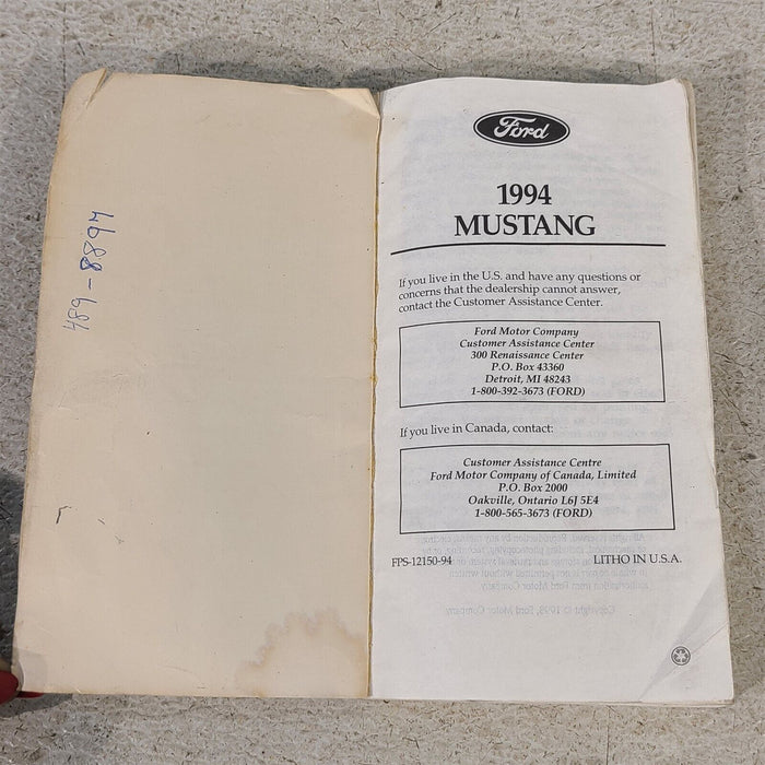 1994 Mustang Gt Owners Manual Booklet Book Aa7216