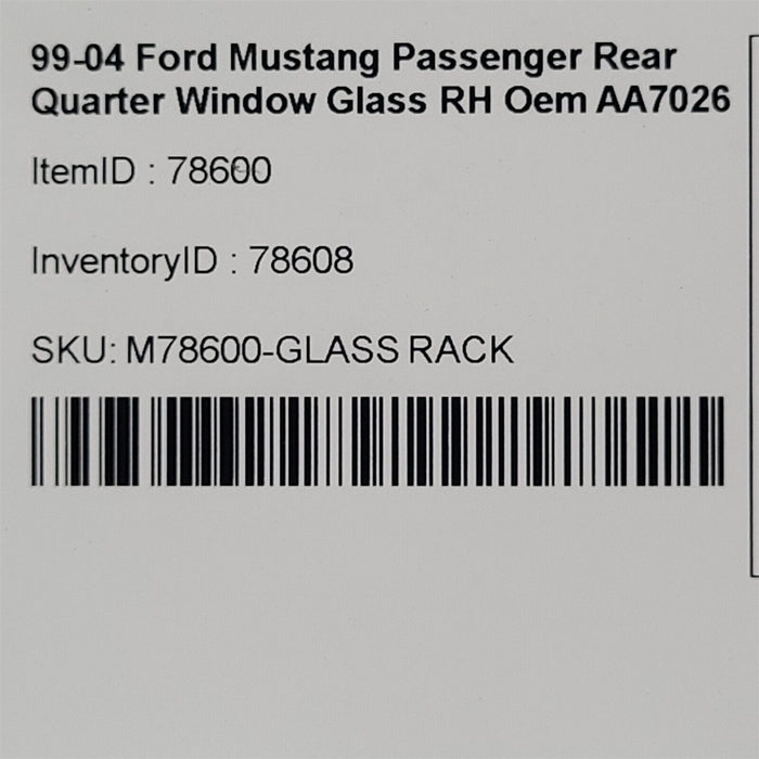 99-04 Ford Mustang Passenger Rear Quarter Window Glass RH Oem AA7026