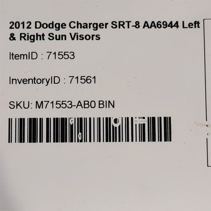 2012 Dodge Charger SRT-8 LH RH Sun Visors Sunvisor Set Pair AA6944