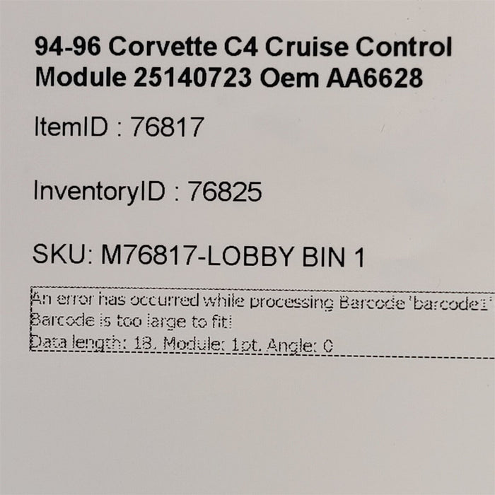94-96 Corvette C4 Cruise Control Module 25140723 Oem AA6628
