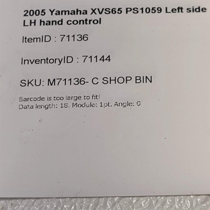 2005 Yamaha XVS65 Left Hand Side Control Signal Switch Horn PS1059