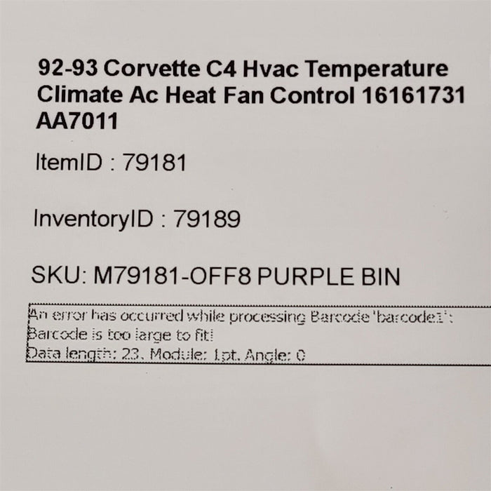 92-93 Corvette C4 Hvac Temperature Climate Ac Heat Fan Control 16161731 AA7011