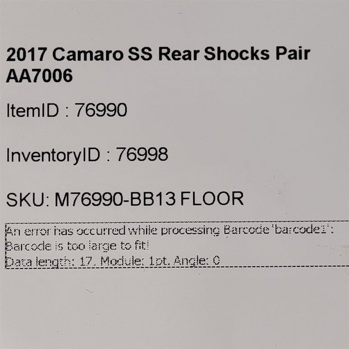 16-22 Camaro SS Rear Shocks Pair Shock Absorber AA7006