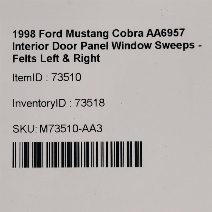 94-98 Ford Mustang Interior Door Panel Window Sweeps Cat Whisker AA6957