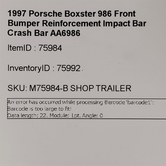 97-04 Porsche Boxster 986 Front Bumper Reinforcement Impact Bar Crash Bar AA6986