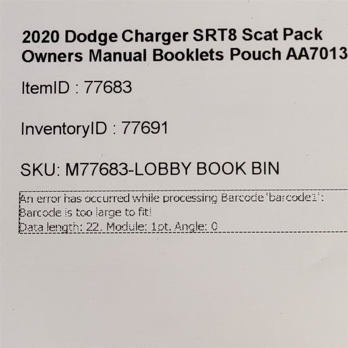 2020 Dodge Charger SRT8 Scat Pack Owners Manual Booklets Pouch AA7013