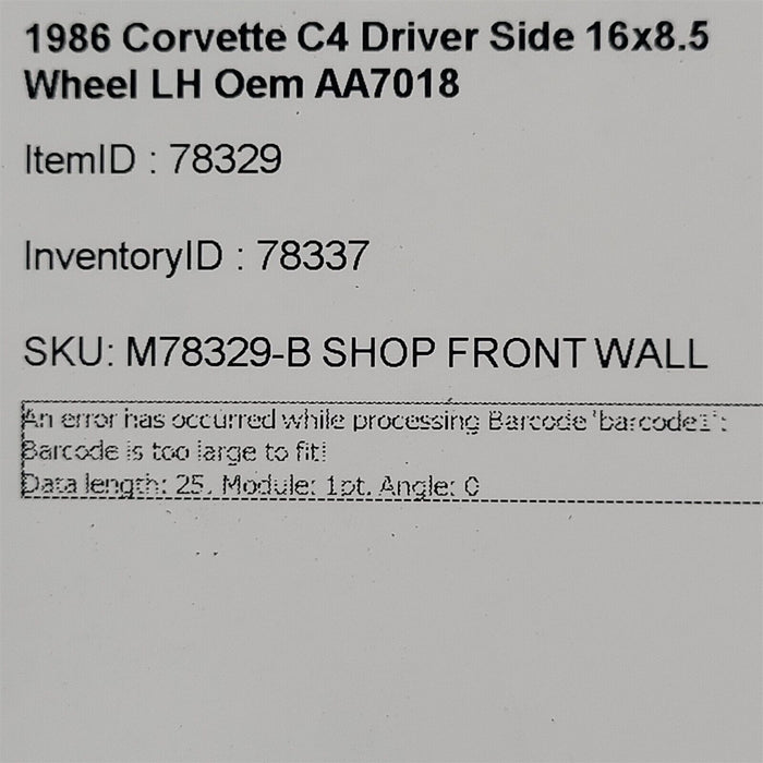 1986 Corvette C4 Driver Side 16x8.5 Wheel LH Oem AA7018 .