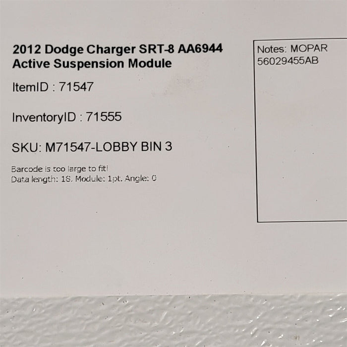 2012 Dodge Charger SRT-8 Active Suspension Module 56029455AB AA6944