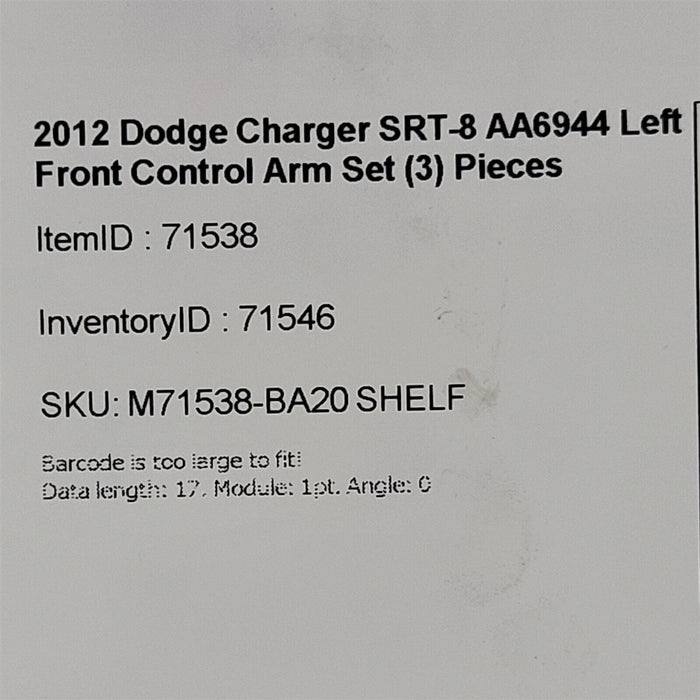 2012 Dodge Charger SRT-8 Left Front Control Arm Set (3) Pieces Driver AA6944