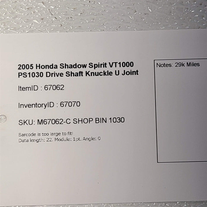 2005 Honda Shadow Spirit Vt1100 Drive Shaft Knuckle U Joint Universal Ps1030