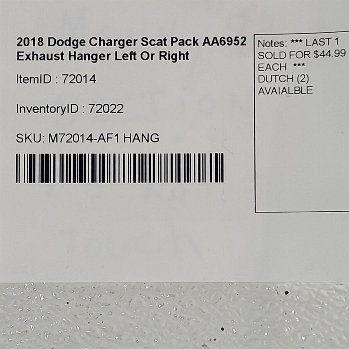 2018 Dodge Charger Scat Pack Exhaust Hanger Left Or Right AA6952