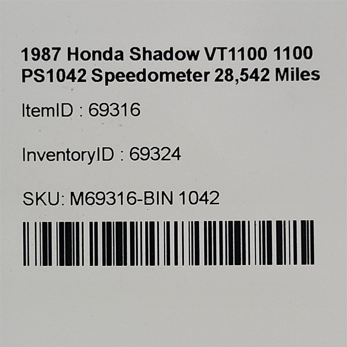 1987 Honda Shadow VT1100 1100 Speedometer 28,542 Miles Speedo PS1042