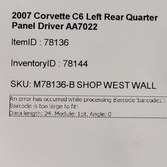 05-13 Corvette C6 Coupe Driver Rear Quarter Panel Base Model AA7022