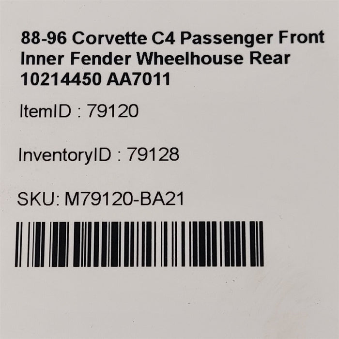 88-96 Corvette C4 Passenger Front Inner Fender Wheelhouse Rear 10214450 AA7011