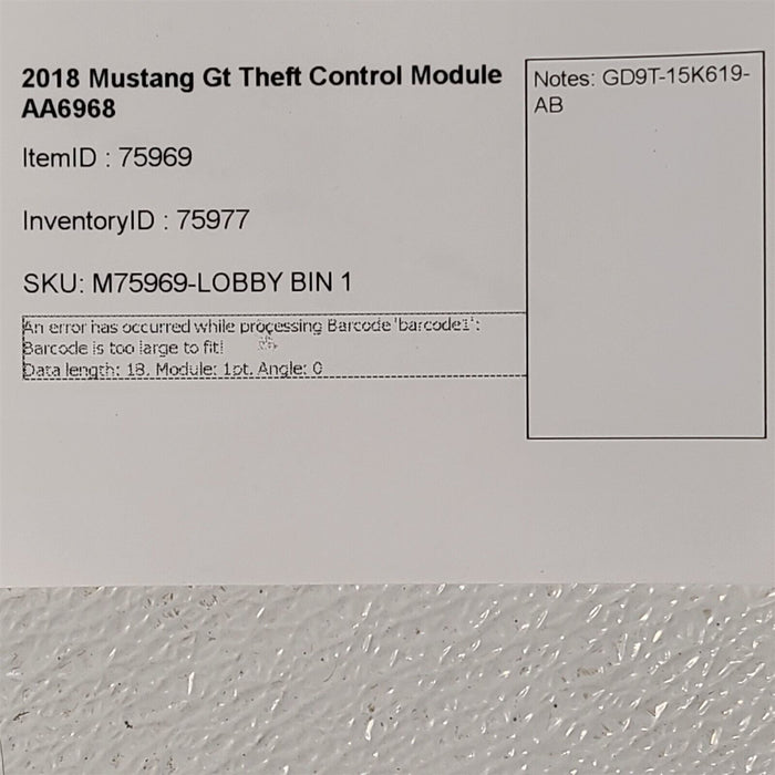 2018 Mustang Gt Theft Control Module Aa6968