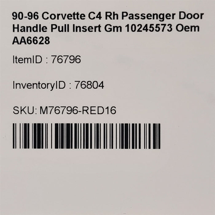 90-96 Corvette C4 Rh Passenger Door Handle Pull Insert Gm 10245573 Oem AA6628