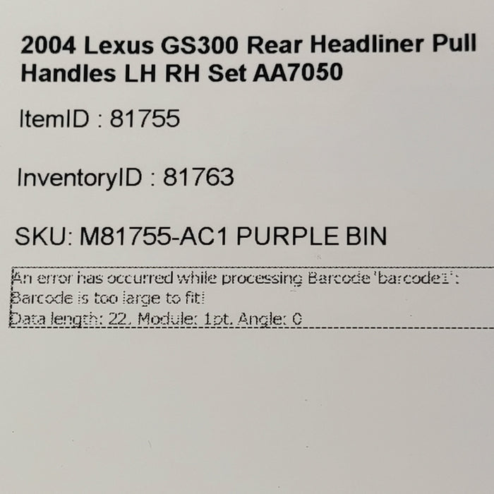 98-05 Lexus GS300 Rear Grab Headliner Pull Handles LH RH Set AA7050