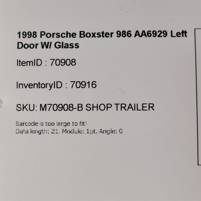 97-04 Porsche 986 Boxster Driver Door Complete Window Glass Lh AA6929