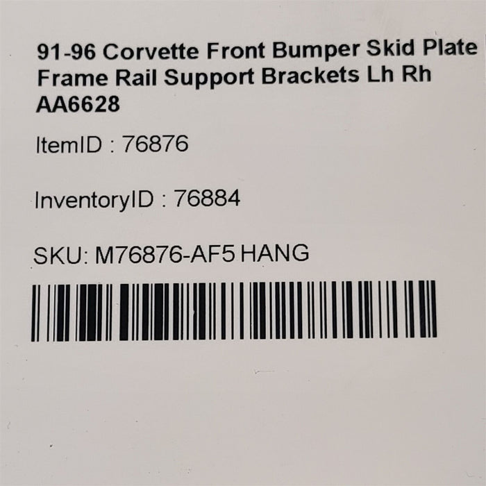 91-96 Corvette Front Bumper Skid Plate Frame Rail Support Brackets Lh Rh AA6628