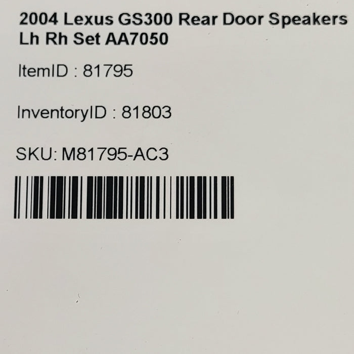 98-05 Lexus GS300 Rear Door Speakers Lh Rh Set Speaker Pair AA7050