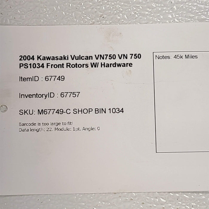 2004 Kawasaki Vulcan VN750 VN 750 Front Rotors W/ Hardware Rotor Pair PS1034