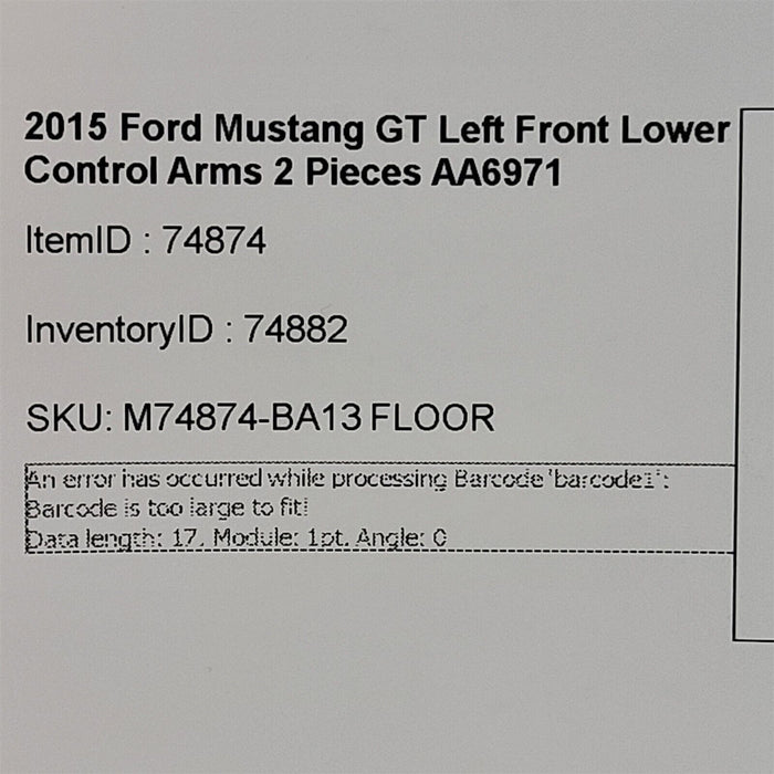 15-17 Ford Mustang GT Driver Front Lower Control Arms 2 Pieces AA6971