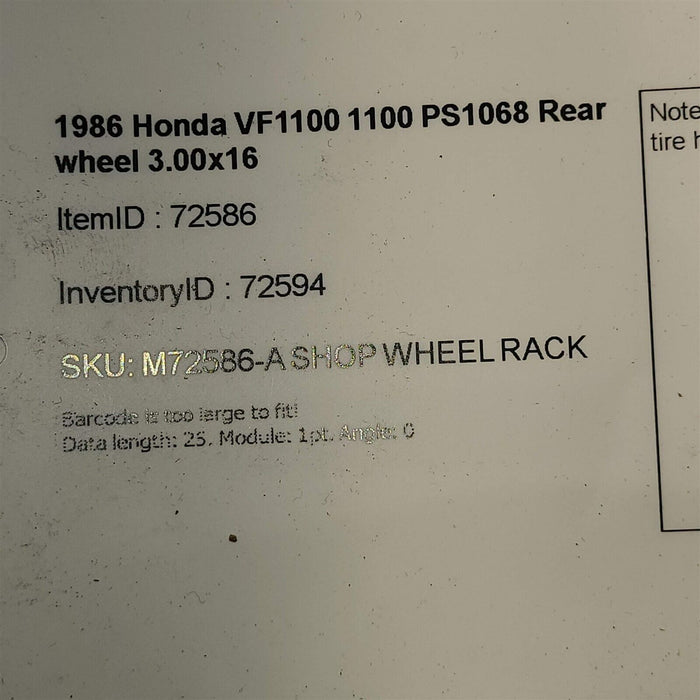 1986 Honda Vf1100 1100 Rear Wheel 3.00X16 Ps1068
