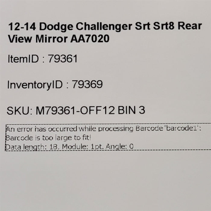 12-14 Dodge Challenger Srt Srt8 Rear View Mirror AA7020