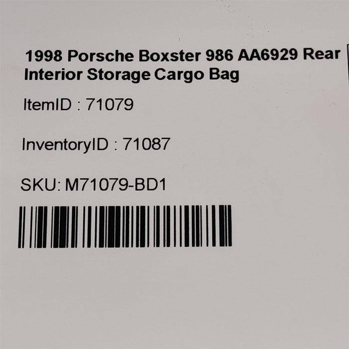 1998 Porsche Boxster 986 Rear Interior Storage Cargo Bag AA6929
