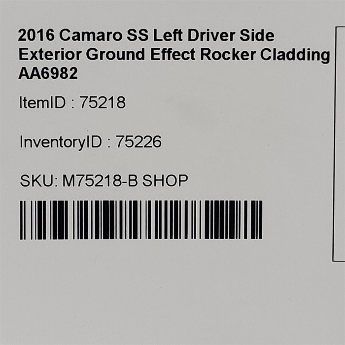 2016 Camaro SS Left Driver Side Exterior Ground Effect Rocker Cladding AA6982