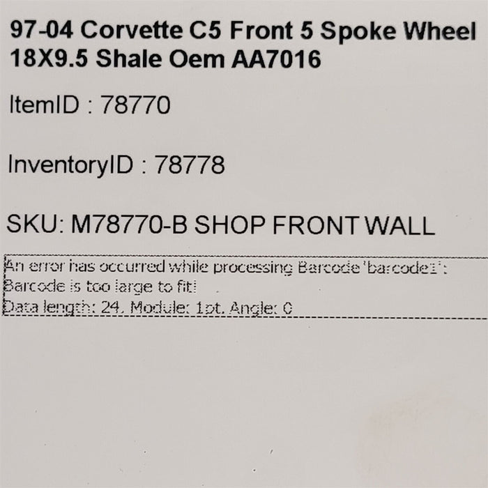 03-04 Corvette C5 Front 5 Spoke Wheel 18X9.5 Shale Oem AA7016