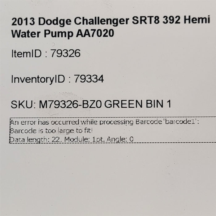 2013 Dodge Challenger SRT8 392 Hemi Water Pump AA7020