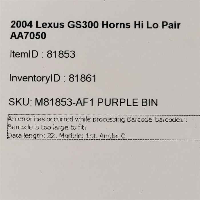 01-05 Lexus GS300 Horns Hi Lo Pair AA7050
