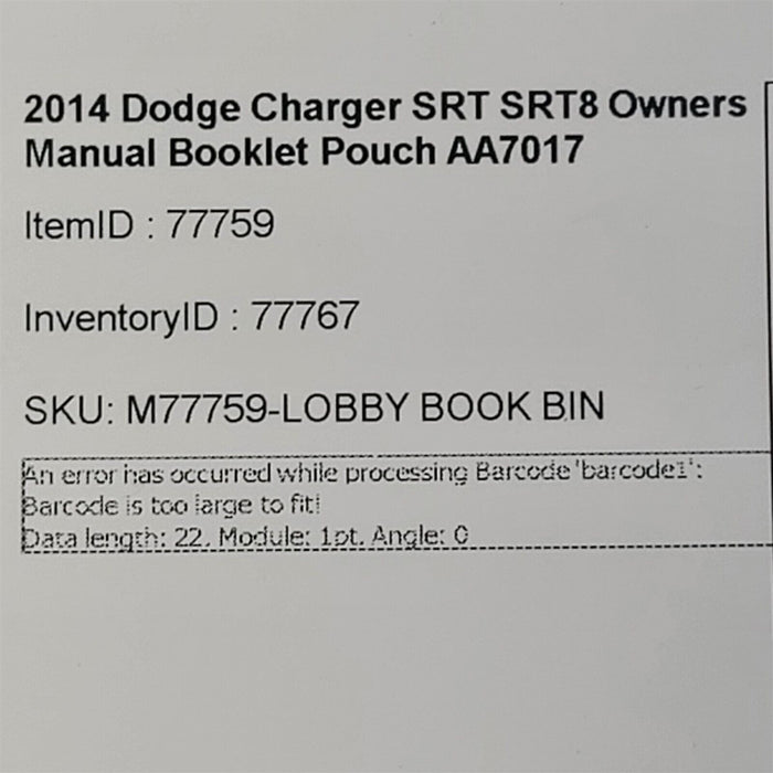 2014 Dodge Charger SRT SRT8 Owners Manual Booklet Pouch AA7017