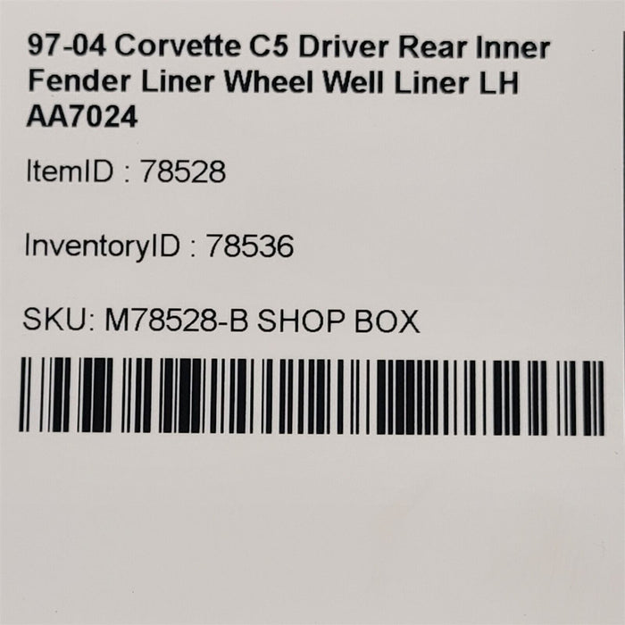 97-04 Corvette C5 Driver Rear Inner Fender Liner Wheel Well Liner LH AA7024