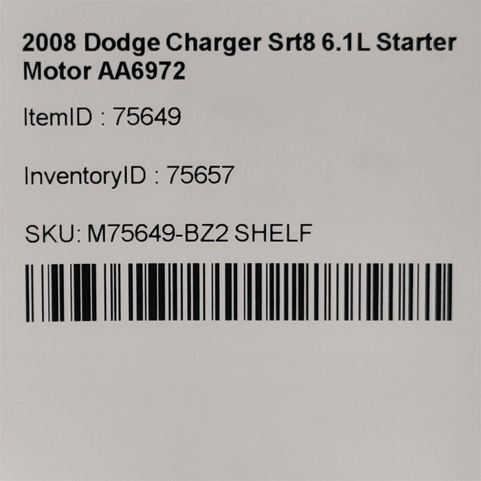 2008 Dodge Charger Srt8 6.1L Starter Motor AA6972