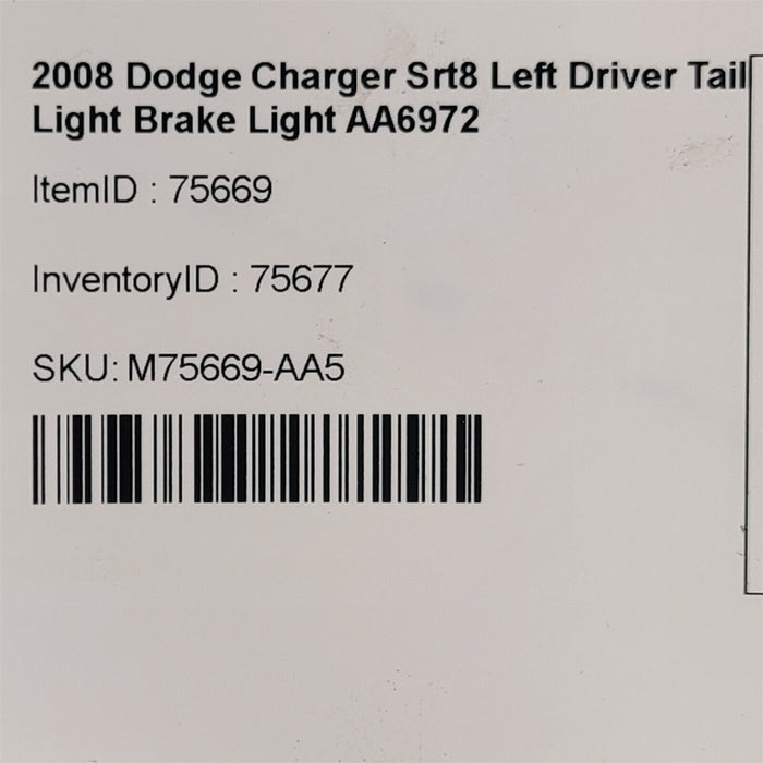 06-08 Dodge Charger Srt8 Left Driver Tail Light Brake Light AA6972