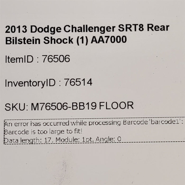 11-14 Dodge Challenger Scat Pack Rear Bilstein Shock (1) AA7000